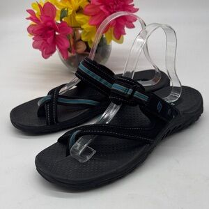 Skechers Black Sandals with Teal and Blue Stripe Straps Size 10 SKT9492E